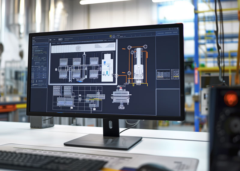 CAD drawing of RAS facility on desktop computer